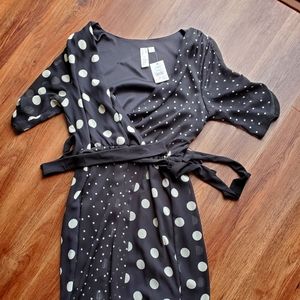 Black and gray polka-dot dress.